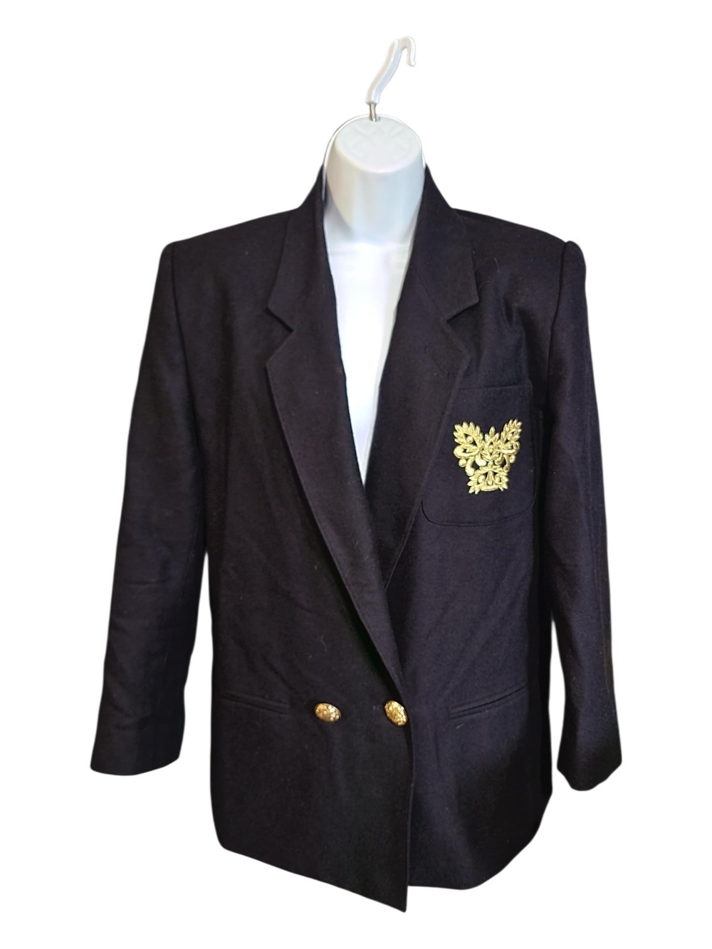 Harve Benard Black Blazer with Gold Crest Embroidery